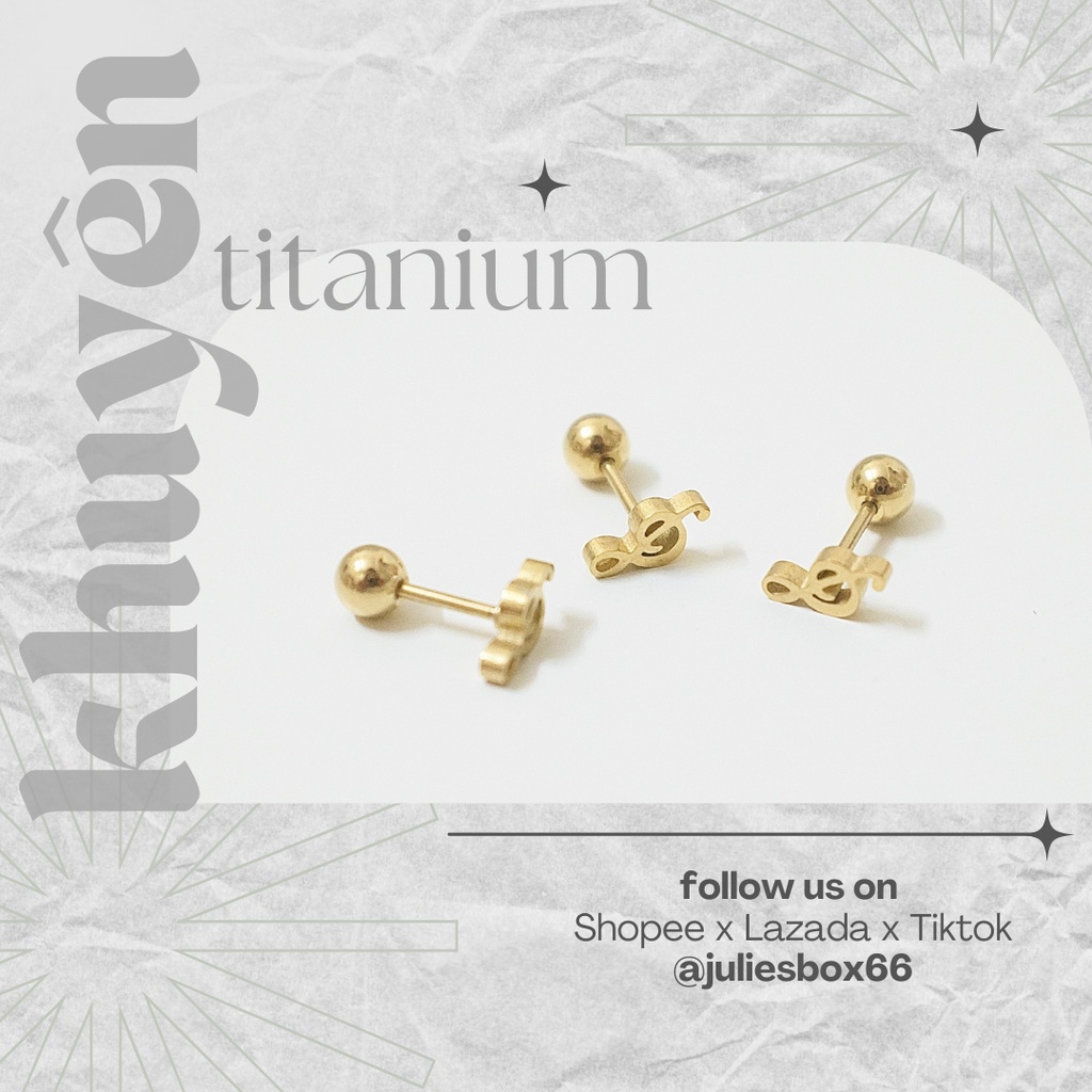 [1 Chiếc] Khuyên Tai Titan Unisex Nốt Nhạc Màu Vàng Không Gỉ Sét Không Ngứa Không Bay Màu Bông Tai Julies Box 66