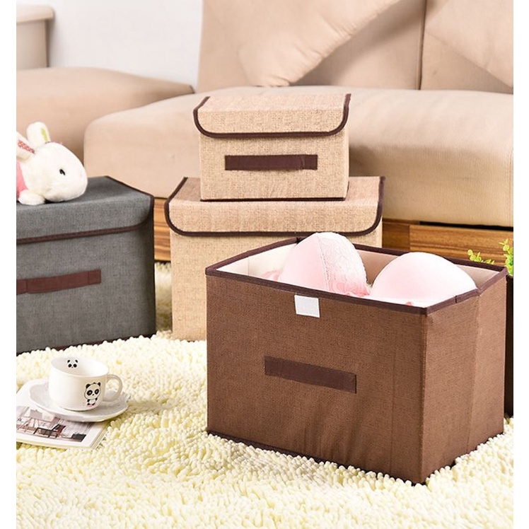 Bộ 2 Túi Vải Đựng Đồ Dạng Hộp Khung Cứng ( Ngẫu Nhiên Màu)