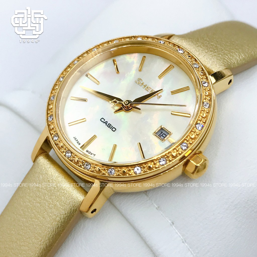 Đồng hồ nữ Casio Sheen SHE-4060 / SHE-4060GL-9A mặt khảm xà cừ, chống nước 50m, size 27.8mm, hàng chính hãng