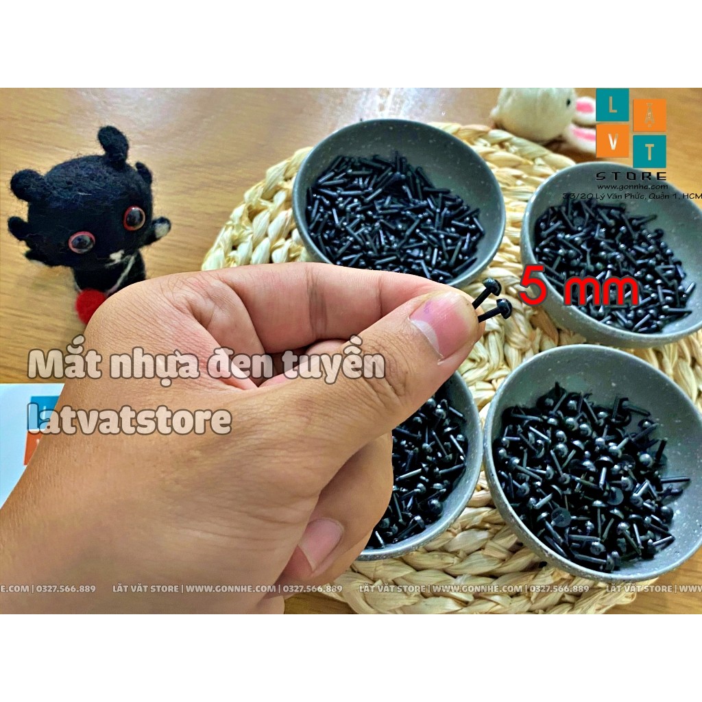 [FREESHIP TỪ 50K] [Hình Thật- Giá Rẻ] Mắt nhựa đen tuyền chân thẳng - Làm Handmade - Mắt Thú - Mắt búp bê