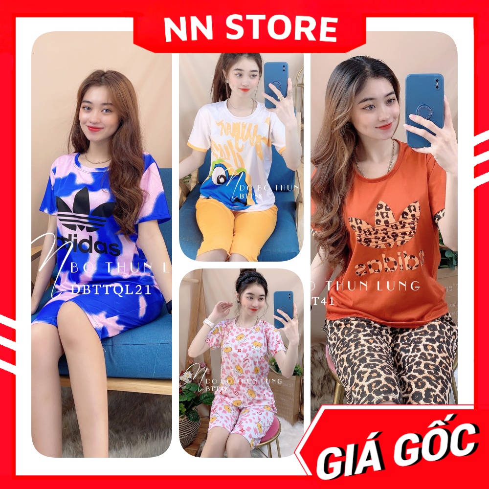 Đồ bộ nữ mặc nhà chất thun mềm mịn mát in hình bò sữa in hoạt hình dễ thương BTT thun lửng tổng hợp