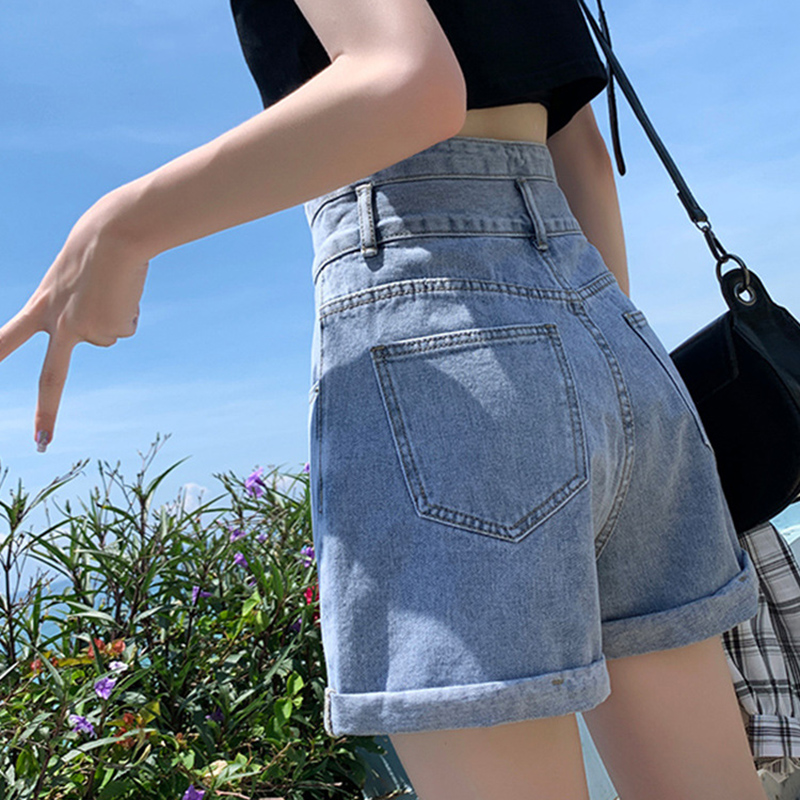 IELGY Quần Short denim Dáng Chữ A Ống Rộng Lưng Cao Thời Trang Xuân Hè Cho Nữ