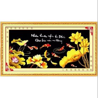 Tranh thêu chữ thập Hoa sen và cá chép  - MN0090-(150x70). Mn0091(2mx92) thêu kín