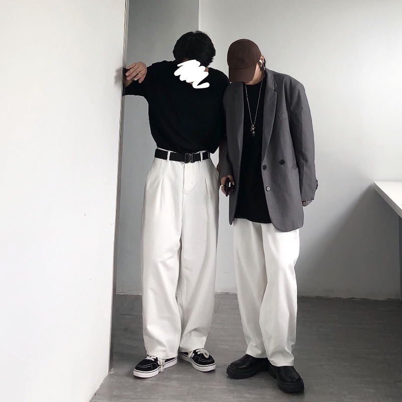 ♞AFF LIGA♞ Quần jean dài lưng cao dáng rộng màu sắc đơn giản thời trang theo phong cách hàn quốc cho nam