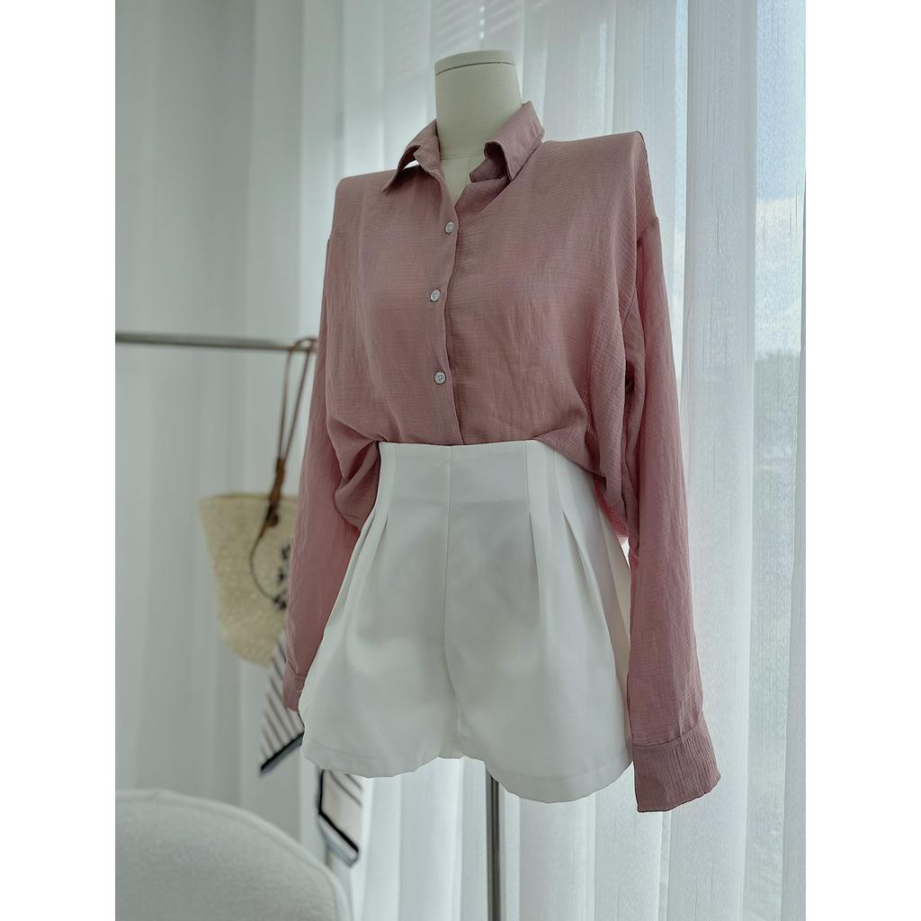 SET ÁO SƠ MI HỒNG TAY DÀI + QUẦN TRẮNG SHORT (TH)