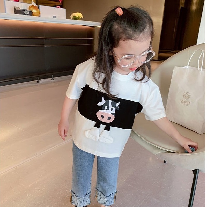 Áo Thun Tay Ngắn Cổ Tròn Giả Hai Lớp Dễ Thương Cho Bé Trai + Bé Gái