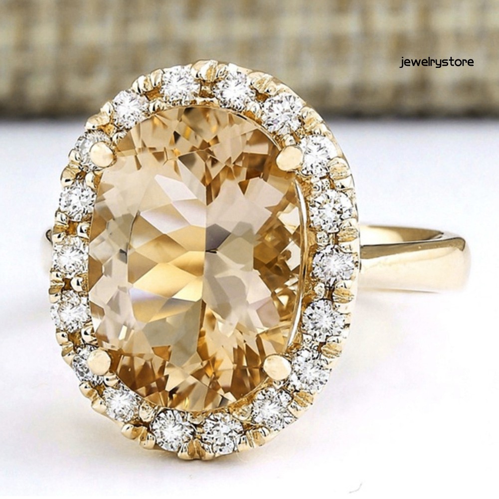 Nhẫn Đính Đá Topaz Nhân Tạo Hình Oval Cho Nữ