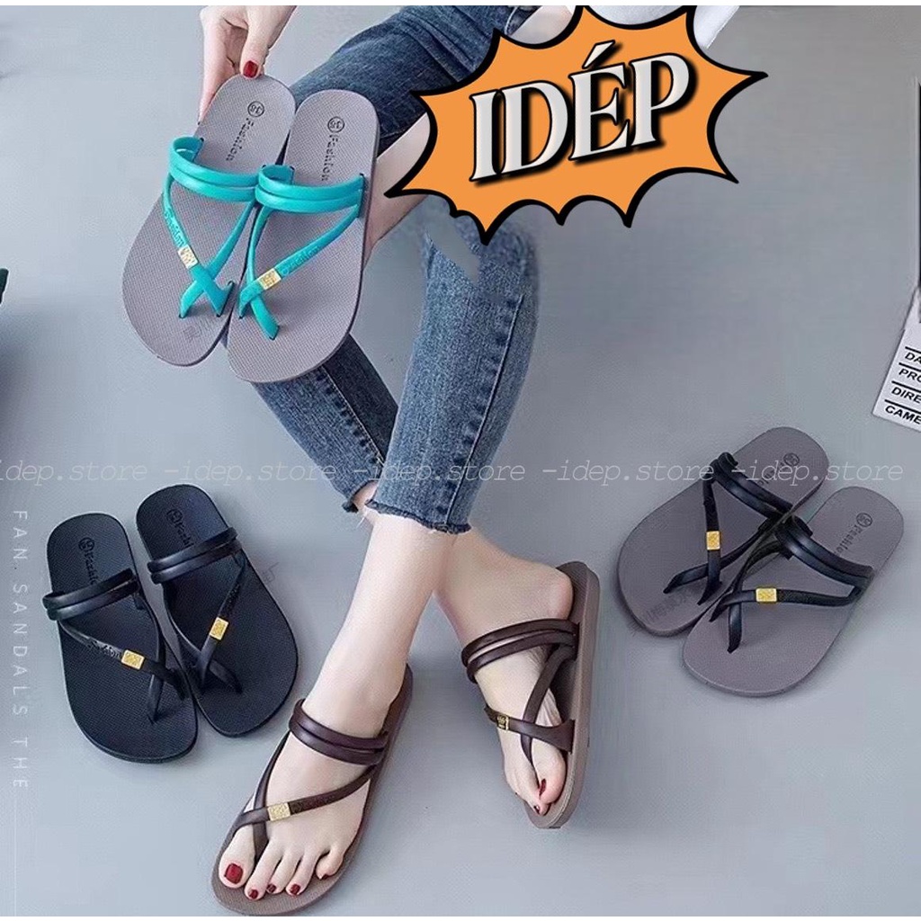 Dép sandal quai chéo xỏ ngón đế cao su chống trơn đi mưa nam nữ iDÉP- GL076