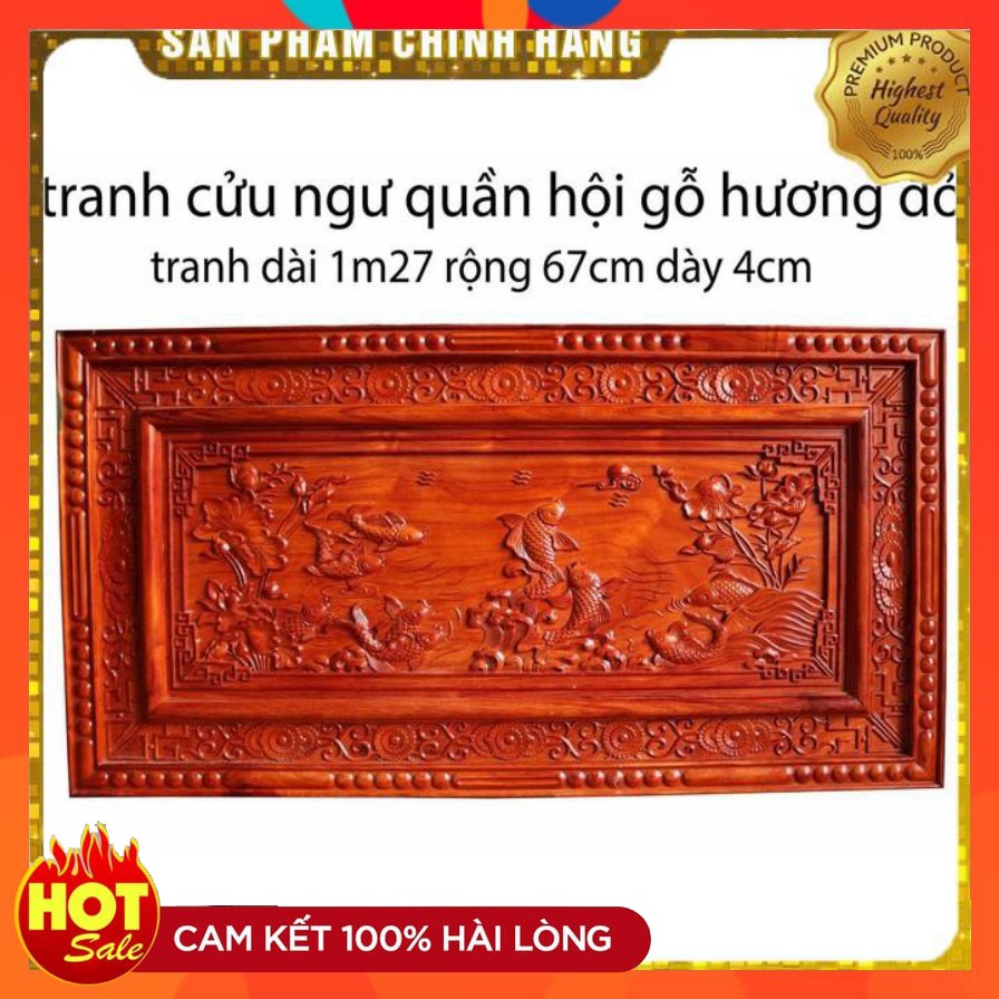 Tranh gỗ hương đỏ-tranh cửu ngư quần hội-tranh trang trí gia đình-tranh gỗ cao cấp