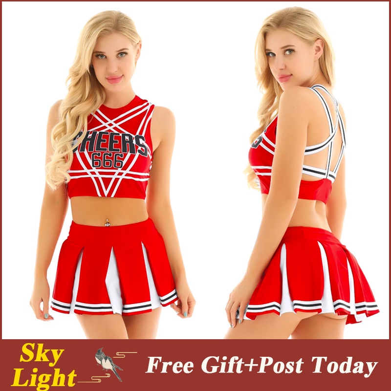 Set Áo Croptop Sát Nách + Chân Váy Xếp Ly Mini Hóa Trang Nữ Sinh Nhật Bản