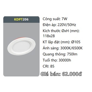 Đèn Led âm trần downlight panel Duhal 7W KDPT206 tăng phô liền