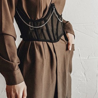 Thắt lưng giả corset lưới phối xích thanh lịch cá tính phong cách Âu Mỹ