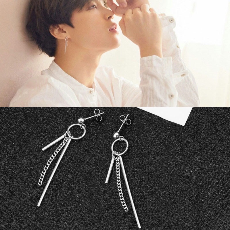 Khuyên tai dáng dài chất liệu inox phong cách hip hop thời trang Kpop dành cho nam và nữ