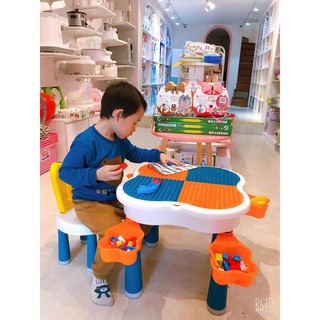 Bộ bàn lego đa năng hoa anh đào, Bàn học cho bé kèm 85 chi tiết Lego
