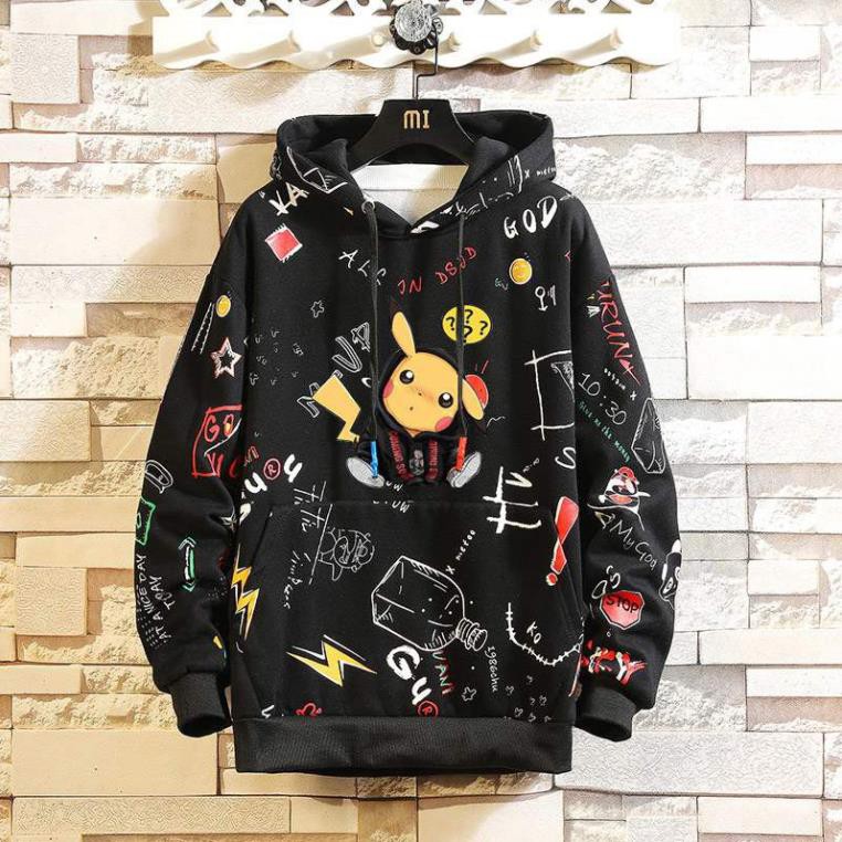 Áo Hoodie Nam Dài Tay ⚡ FREESHIP ⚡  Áo khoác hoodie nam Có Mũ Trùm Túi Bụng Họa Tiết Pikachu đẹp