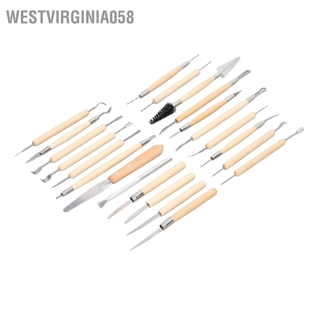Westvirginia058 22 cái Dụng cụ điêu khắc Gốm đất sét đôi tay cầm bằng gỗ Bộ dụng chạm gốm để tự làm