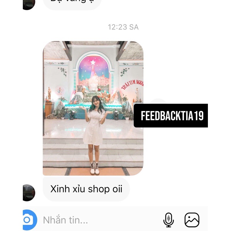 Váy cúc bọc trễ vai Tia19. Đầm tiểu thư trắng bẹt vai dáng xoè ( ẢNH THẬT ) | BigBuy360 - bigbuy360.vn