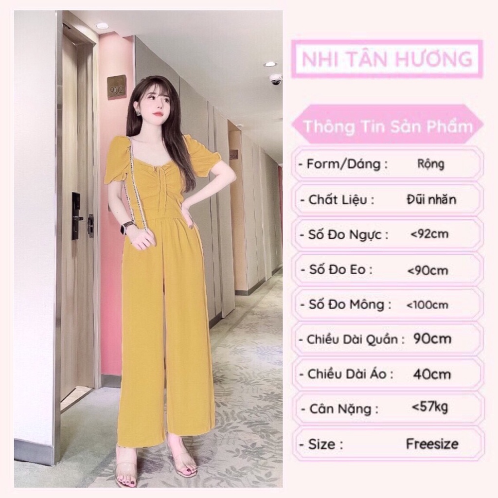 [FREESHIP 50K] Set Bộ Kiểu Nữ NHISTORE Quần Dài Ống Rộng Áo Croptop Cổ Vuông Tay Phồng Rút Dây Freesize Dưới 55Kg