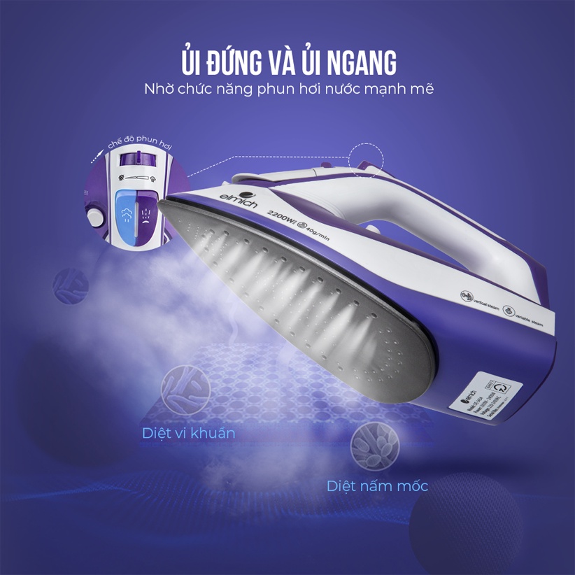 Bàn ủi hơi nước 2400W Elmich SIE-3434 - Hàng chính hãng - Bảo hành 24 Tháng