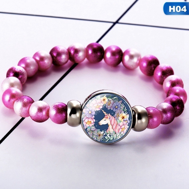 Vòng đeo tay chuỗi hạt thủy tinh hình kỳ lân cầu vồng 12 phong cách cho bé gái