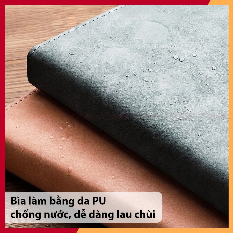 Combo 1 sổ tay ghi chép Moshiro siêu dày 360 trang bìa da,1 tập giấy note kẻ ngang màu nâu,1 bút bi nước Snowhite đen