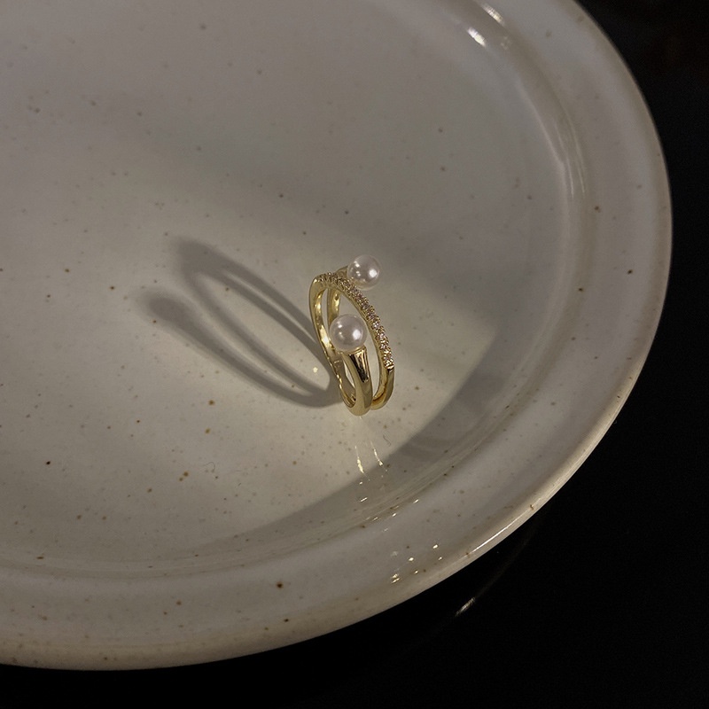 Nhẫn Hở Đính Ngọc Trai Zircon Phong Cách Retro Âu Mỹ 2022