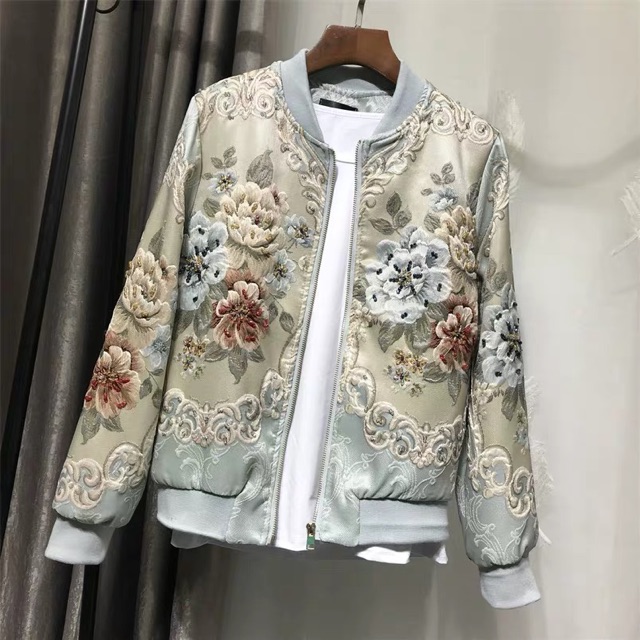 Áo khoác bomber jackets satin thêu hoa nổi | BigBuy360 - bigbuy360.vn