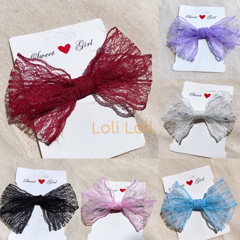 kẹp tóc nơ ren tiểu thư phong cách đơn giản nhiều màu