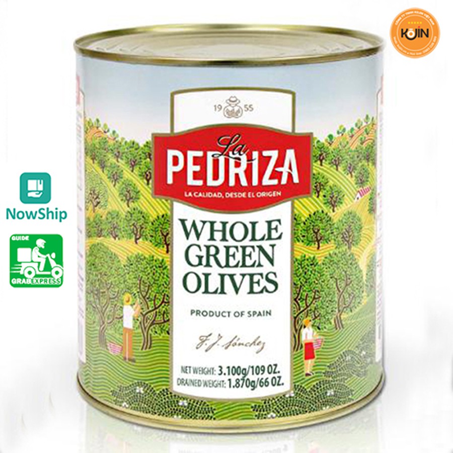 Quả Ôliu Xanh Nguyên Trái Cap Cấp Nhãn Hiệu La Pedriza Nhập Khẩu Tây Ban Nha Hộp Thiếc 3kg