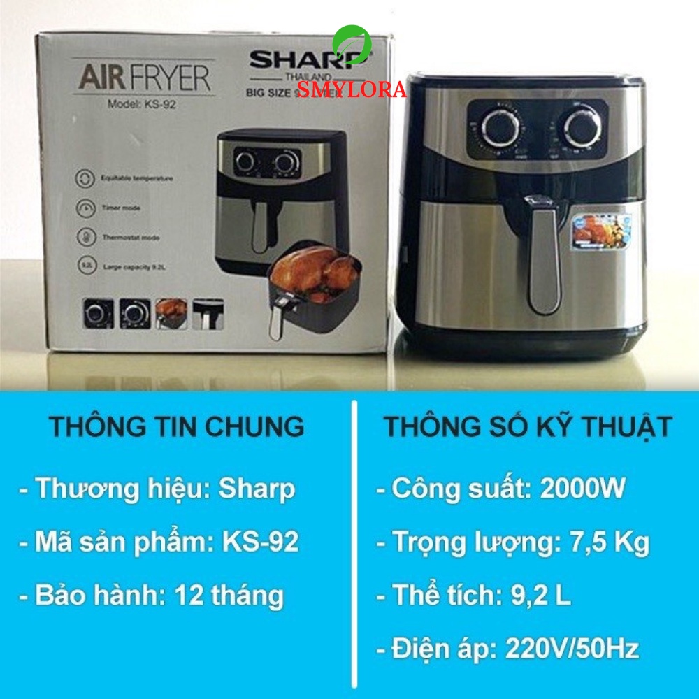 [Bảo Hành 1 Đổi 1] Nồi Chiên Không Dầu Sharp 9,8L, 10.2L Chính Hãng Dung Tích Lớn An Toàn Sức Khoẻ, Bảo Hành 12 Tháng