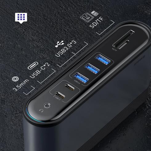 Bộ Chia Hub Đa Năng 17 Cổng Baseus 17 In 1 USB / Type-C / Jack 3.5mm / Khe Cắm Thẻ Nhớ SD/TF 3 Màn Hình Hiển Thị