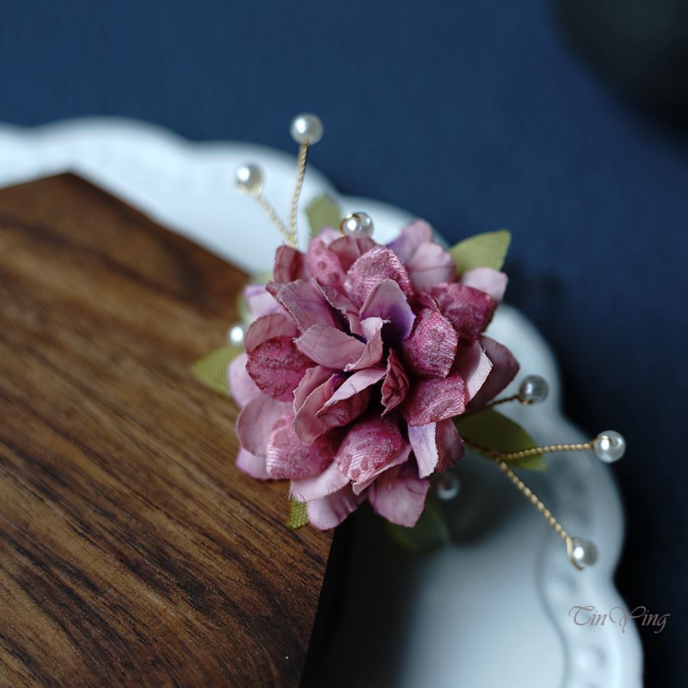 GETNOIVAS Trâm Cài Tóc Chữ U Bằng Vải Lụa Hình Hoa Mẫu Đơn Phong Cách Trung Quốc