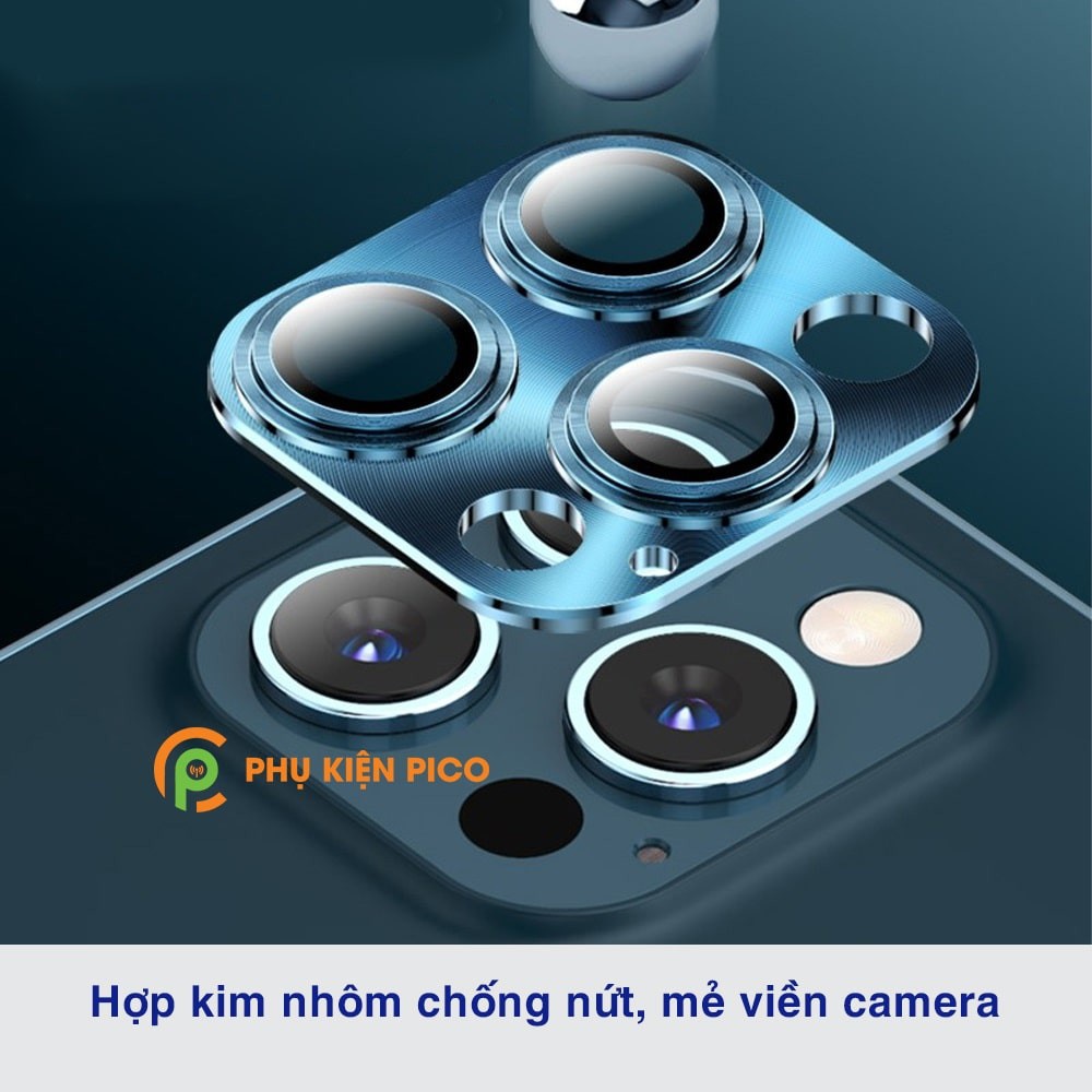 [ hot sale ] Khung nhôm bảo vệ camera Iphone 12 Pro Max kèm kính cường lực, chống trầy xước, va đập - Dán camera Iphone
