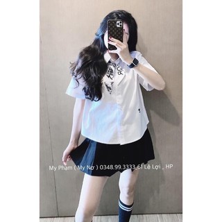 sơ mi cộc tay kèm nơ