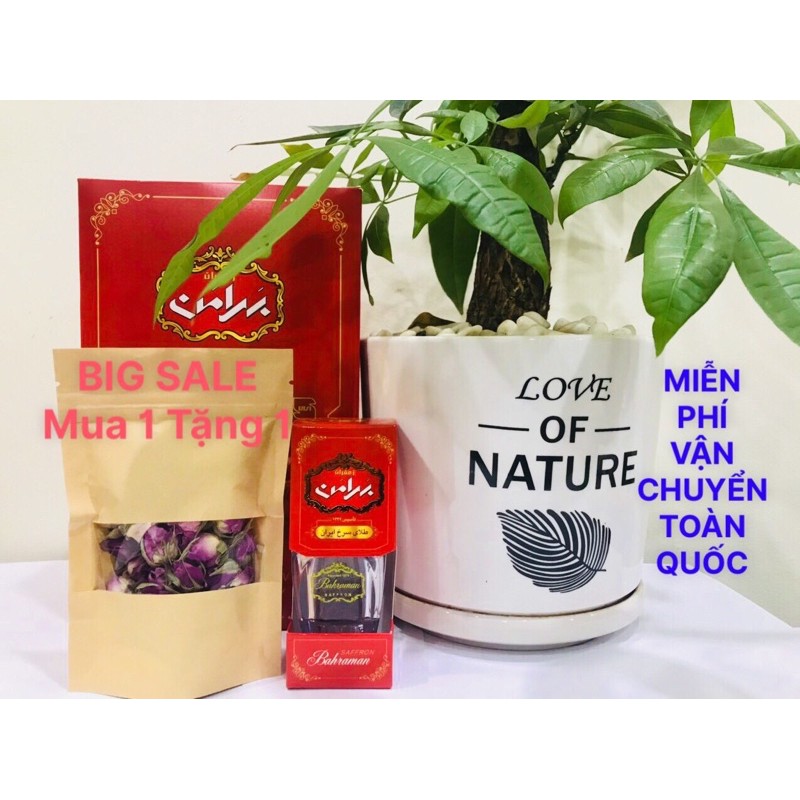 [BIG SALE MUA 1 TẶNG 1] Hộp 01g Nhụy Hoa Nghệ Tây Saffron Negin Thương Hiệu Bahraman Của Iran + 30g nụ hồng khô Iran