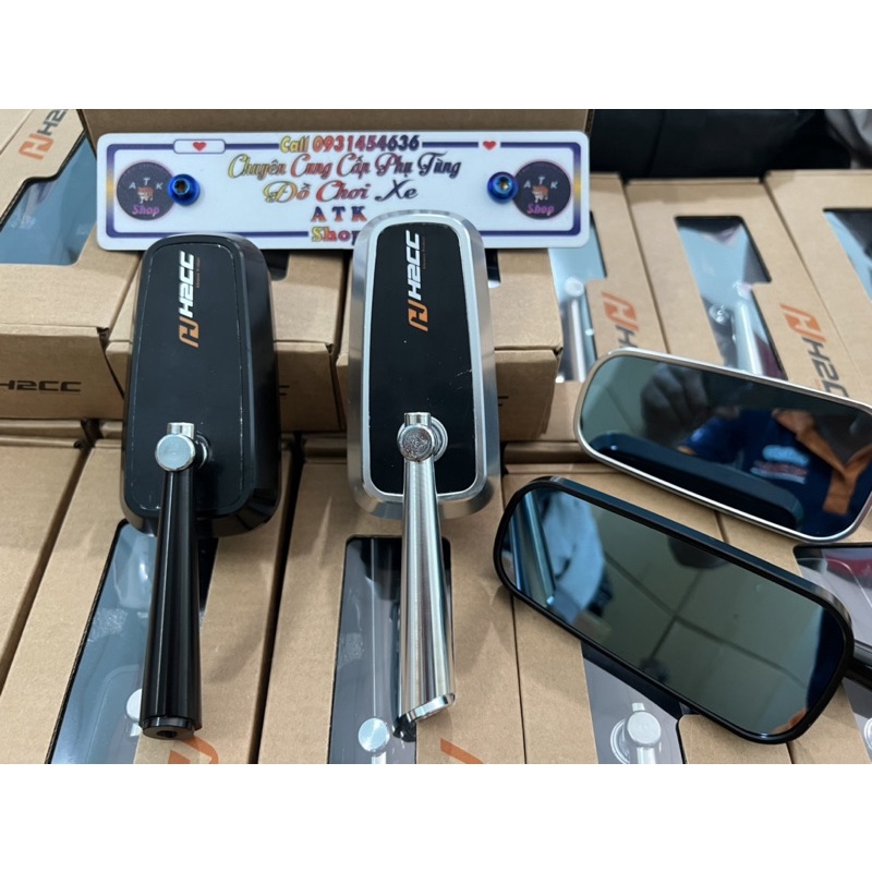 Kiếng gương H2C hình chữ nhật mặt kiếng thu hình gắn mọi dòng xe