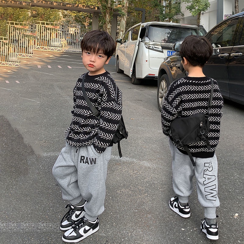 Áo Sweater Dệt Kim Dày Cổ Tròn Họa Tiết Kẻ Sọc Thời Trang Mùa Đông 2022 Mới Cho Bé Trai