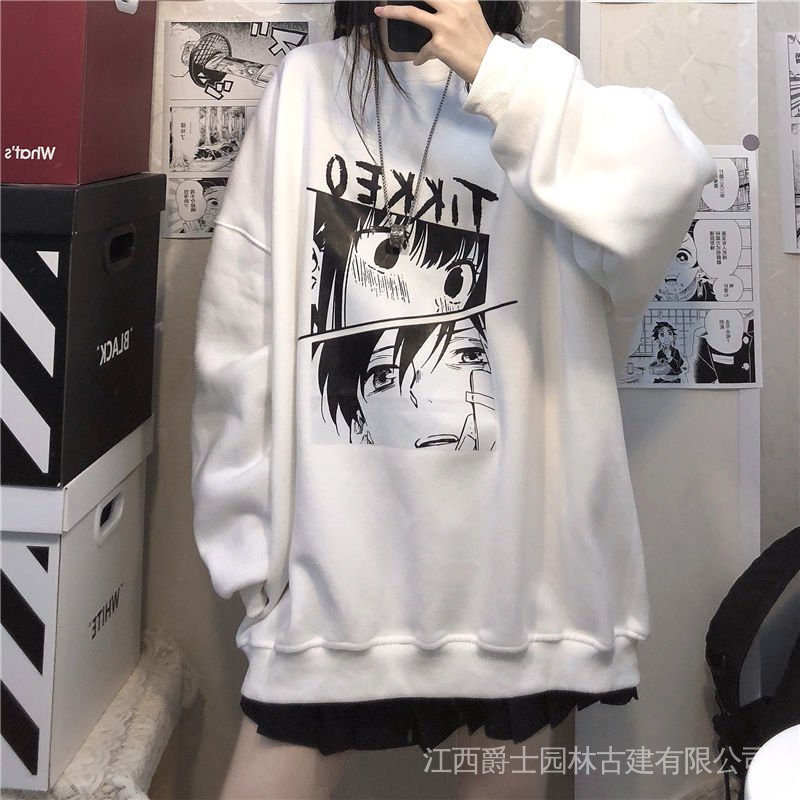 Áo Sweater cổ tròn dáng rộng phong cách thời trang nhật bản