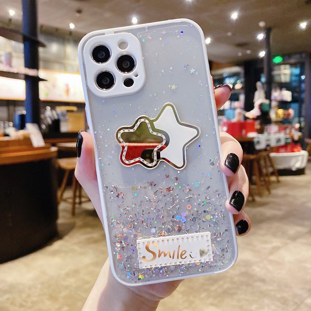 iPhone 12pro 12 Mini 11 Pro 12 Pro Max 12promax 11promax i11 i12 Glitter Silver Foil Cases Gradient Clear Starry Sky Star Smile Love Heart Casing Precision Holes Back Phone Covers