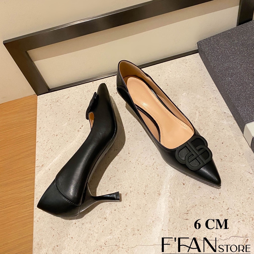Giày cao gót nữ  mũi nhọn đế nhọn, da mềm mại đính đá b10 màu đen trắng 4,6 phân big size FFAN STORE
