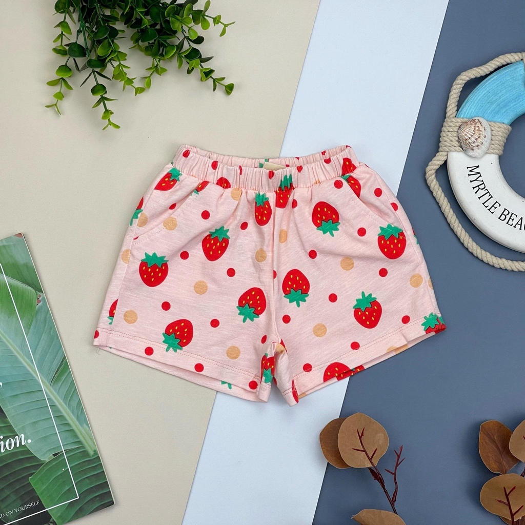 Quần đùi cototn bạn gái hình quả dâu, chery và nhiều hình khác, size 2/10T Có hỗ trợ đổi hàng