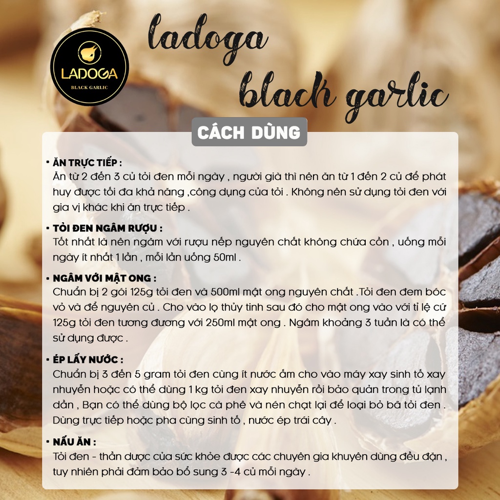 Tỏi đen bóc vỏ LADOGA 500 gr cho người bị tiểu đương, tăng sức đề kháng, hỗ trợ huyết áp, xương khớp cho người cao tuổi
