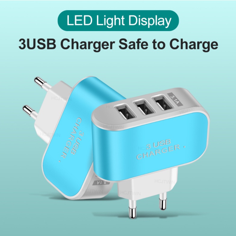 Củ Sạc Điện Thoại Di Động AR006 3USB LED 2A Tiêu Chuẩn Châu Âu Đốc Sạc Thông Minh An Toàn Cho Mọi Thiết Bị - BENTEX