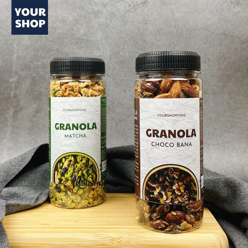 Granola siêu Hạt &amp; Quả Yourshop- Ngũ cốc giảm cân nướng Mật ong Vanila, Trà Xanh, Socola