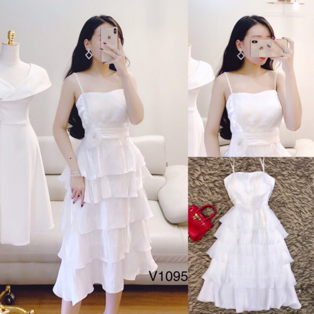 [ xả kho ] MiD Đầm 2 dây trắng V1095 Mie Design ảnh thật