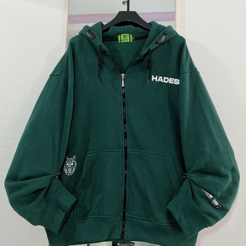 Áo Khoác Hoodie Form Rộng Phối Zip Unisex HADES Vải Nỉ Bông màu XANH  Nam nữ unisex  Áo hoodie dây kéo