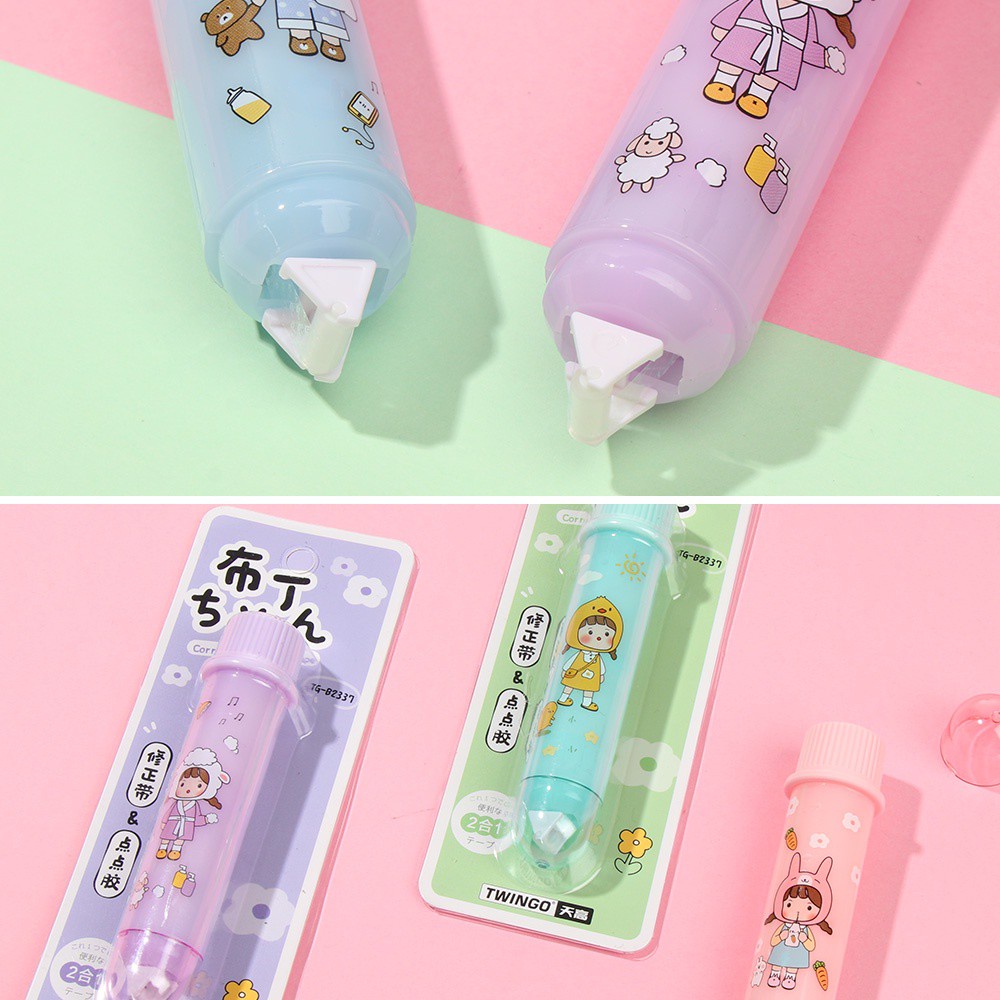 Thanh lăn 2 đầu gồm đầu bút xóa kéo và đầu băng keo hai mặt sáng tạo 2 trong 1 dùng trang trí sổ tay thủ công