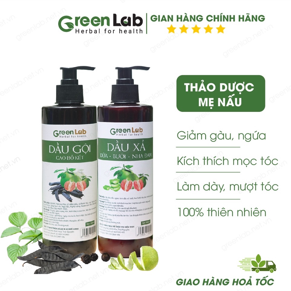Bộ đôi Chăm sóc Tóc Bồ Kết Greenlab Giảm gàu, ngứa da đầu, kích thích mọc tóc