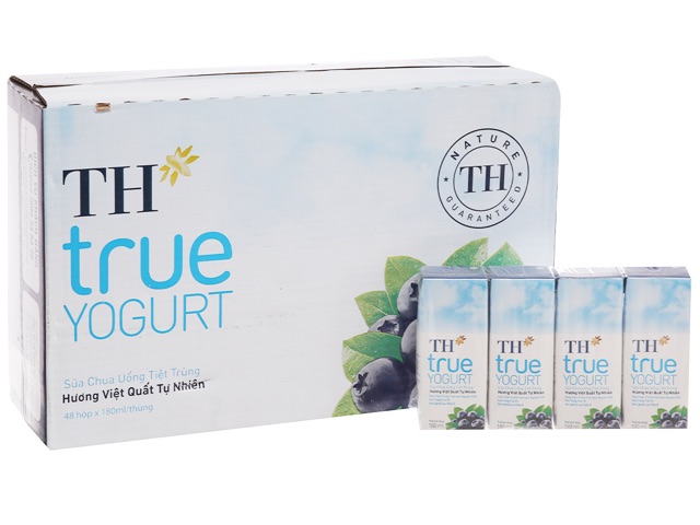 Thùng 48 hộp sữa chua TH True Yogurt Việt quất 180ml