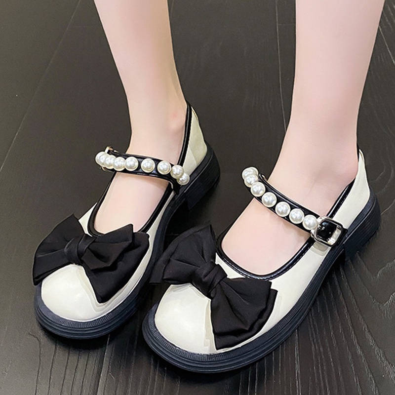 Giày Búp Bê Da Đính Nơ Thời Trang Cho Nữ